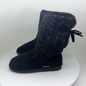Muk Luks Cozy Boots Black Fleece Snow Winter Outdoor Hiking Boho Hippie Warm